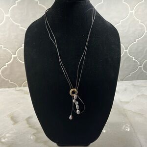 Grey Pearls adjustable Leather Necklace.  Costume Jewelry.  32 inches long